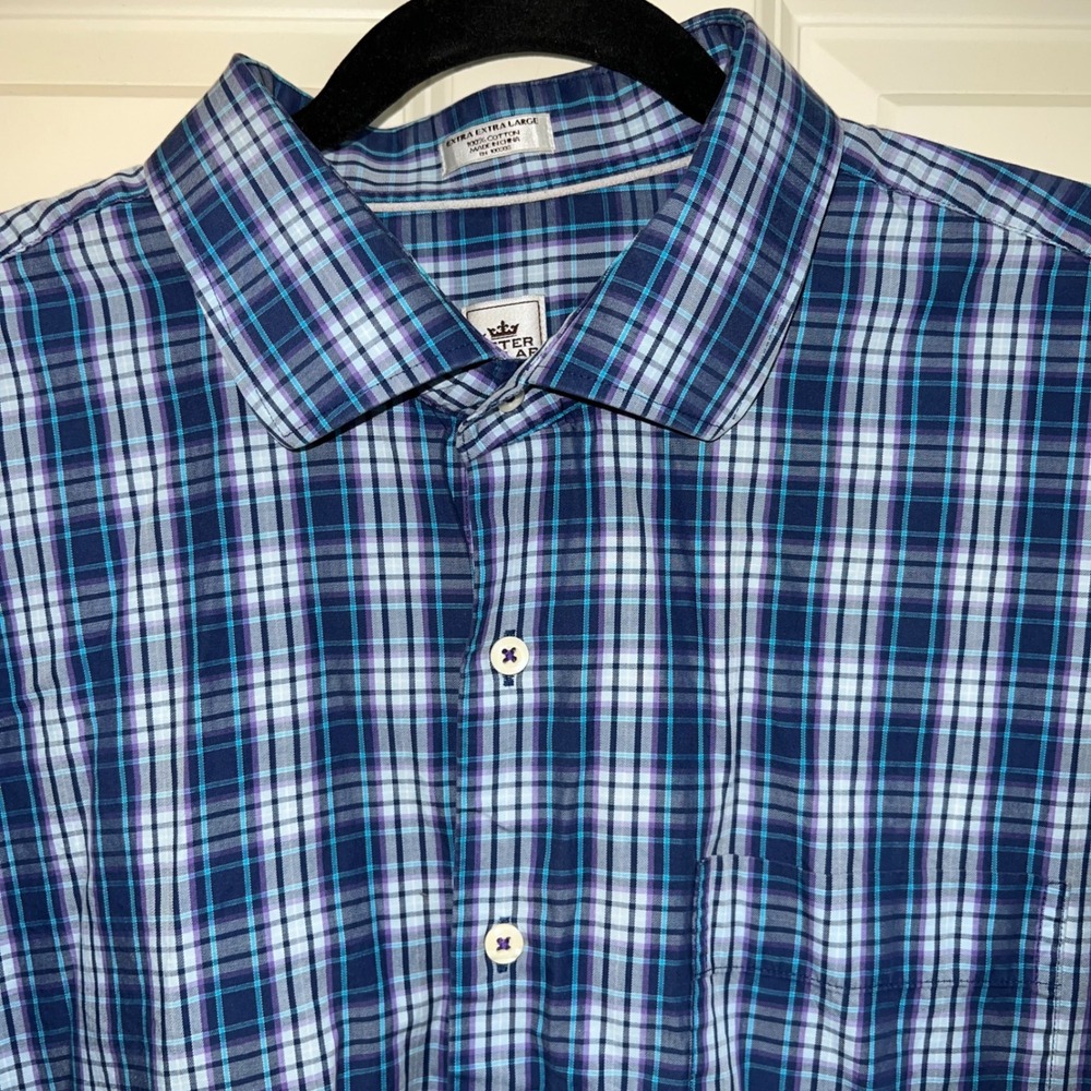 Peter‎ Millar Plaid Long Sleeve Button Down Shirt Blue Purple Size XXL